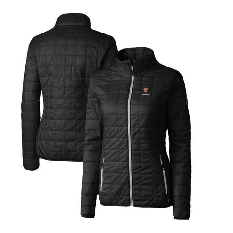 Women's Cutter & Buck Black Harvard Crimson Rainier Eco Insulated Puffer Full-Zip Jacket