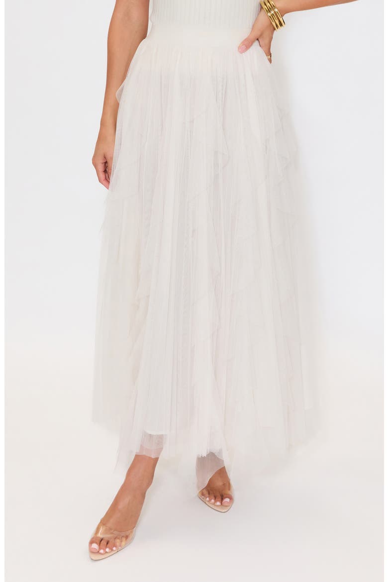 Imperfection Ruffled Tiered Tulle Maxi Skirt, Main, color, CREAM