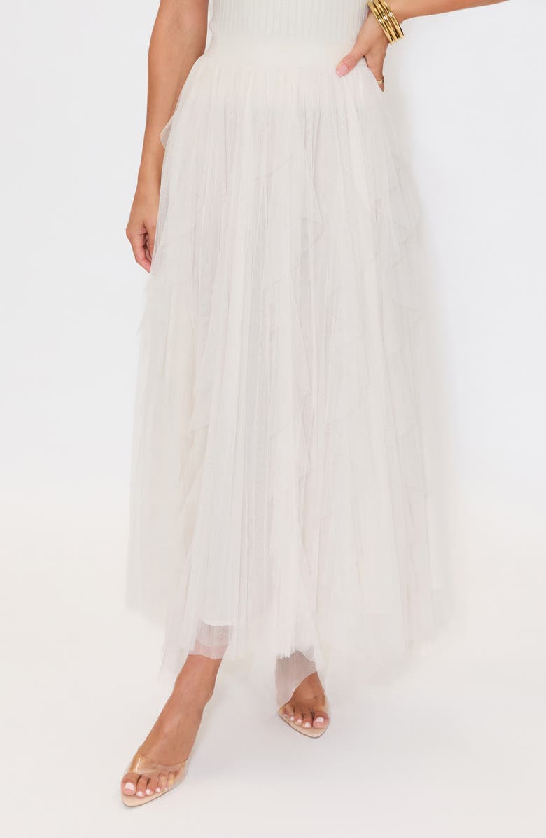 VICI Collection Imperfection Ruffled Tiered Tulle Maxi Skirt, Main, color, Cream