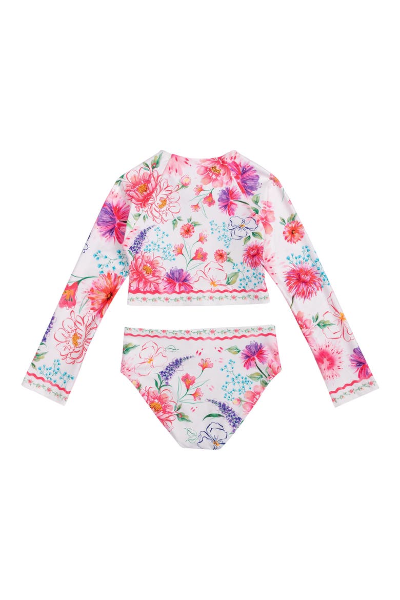 Kids' Caramel Chroma Long Sleeve Two-Piece Rashguard Swimsuit, Alternate, color, WHITE MULTI