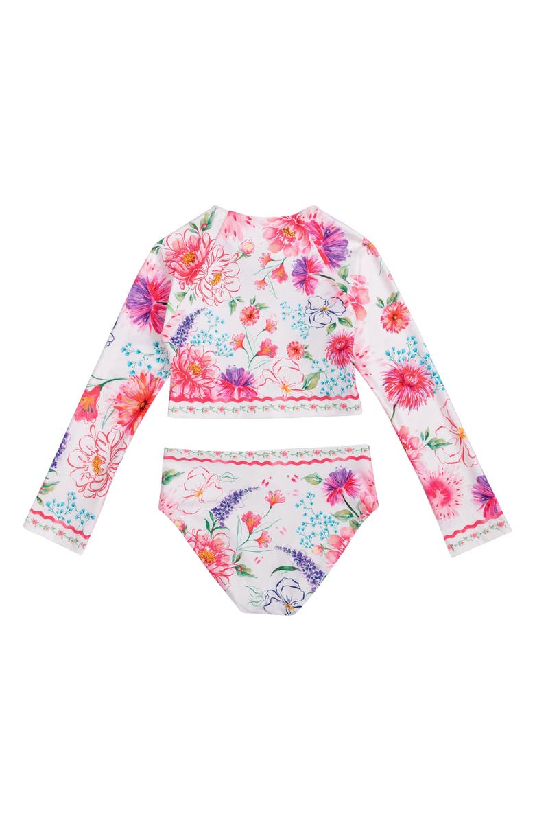 Agua Bendita Kids' Caramel Chroma Long Sleeve Two-Piece Rashguard Swimsuit, Alternate, color, White Multi