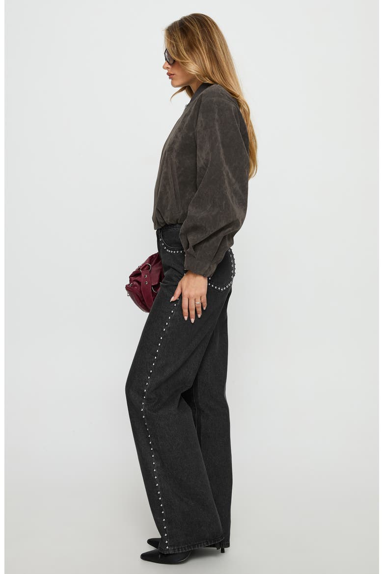 Saving Up Studded Mid Rise Straight Leg Jeans, Alternate, color, JET BLACK
