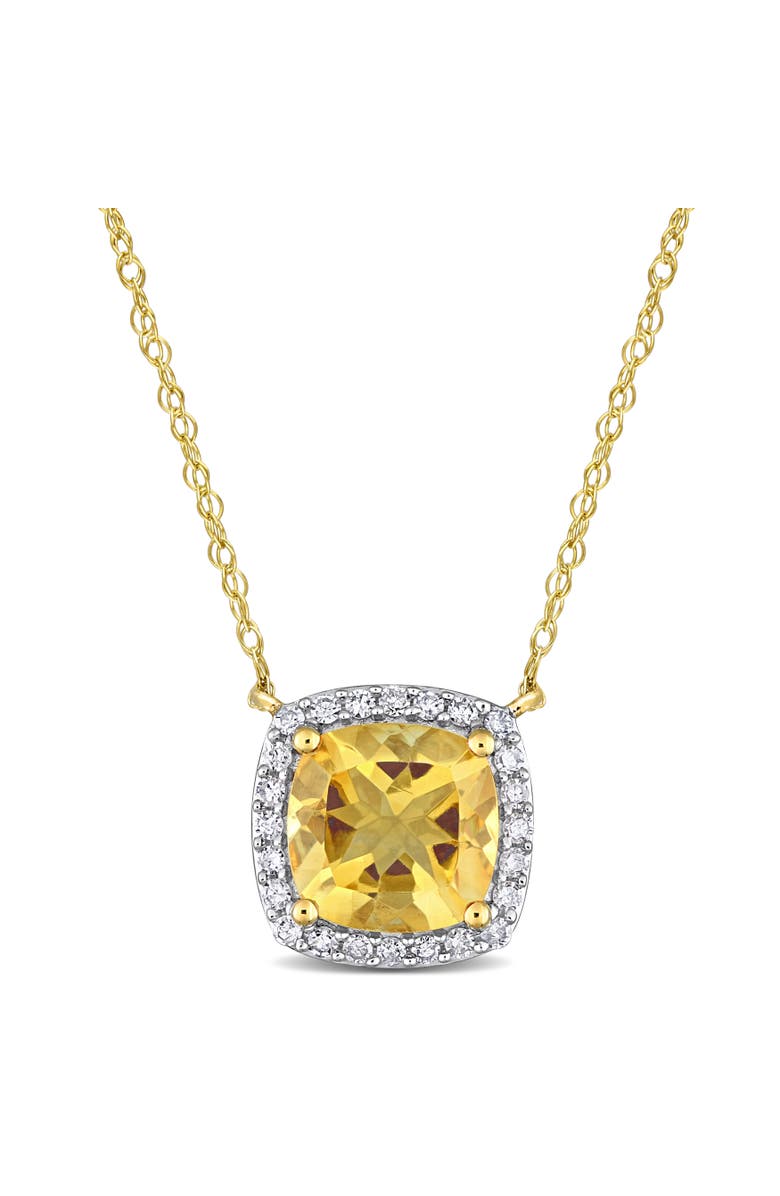 Julianna B. Citrine & Diamond Cushion Halo Necklace 10k, Main, color, Citrine