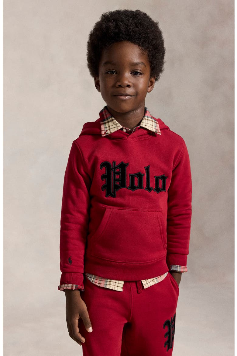 Kids' Polo Graphic Hoodie, Alternate, color, EATON RED