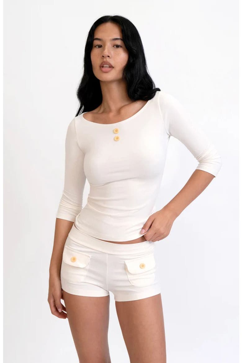 3/4 Sleeve Boat Neck Top, Alternate, color, Cream