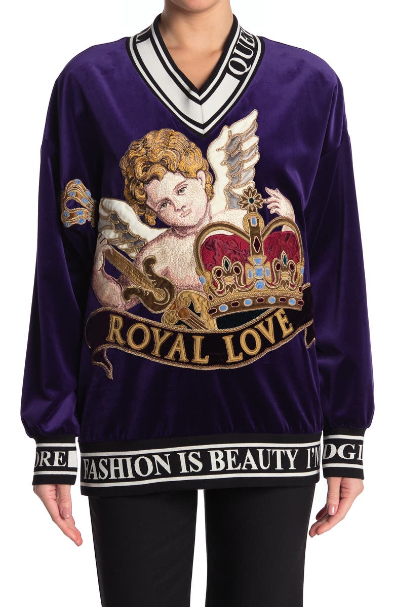 Dolce&Gabbana Felpa Scollo Velvet Pullover Sweater, Main, color,