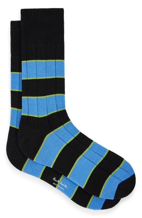 Stripe Rib Cotton Blend Dress Socks