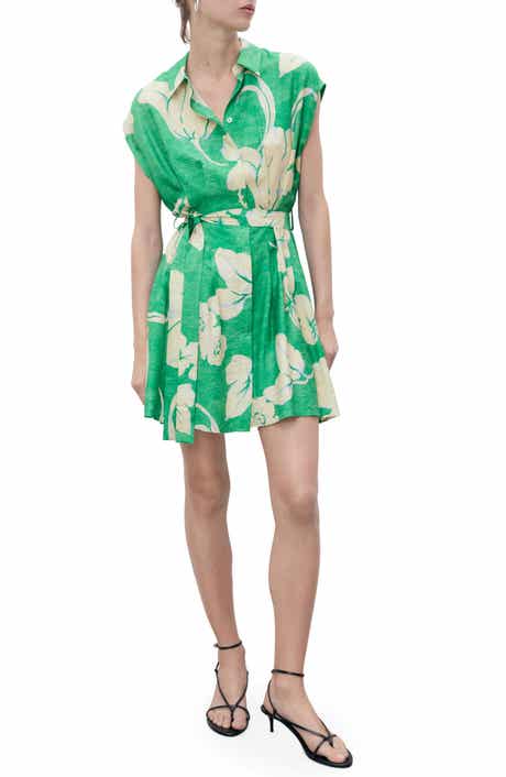 MANGO Pleated Belted Shirtdress