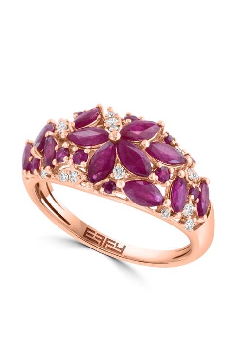 14K Rose Gold Rose Garden Ruby Ring