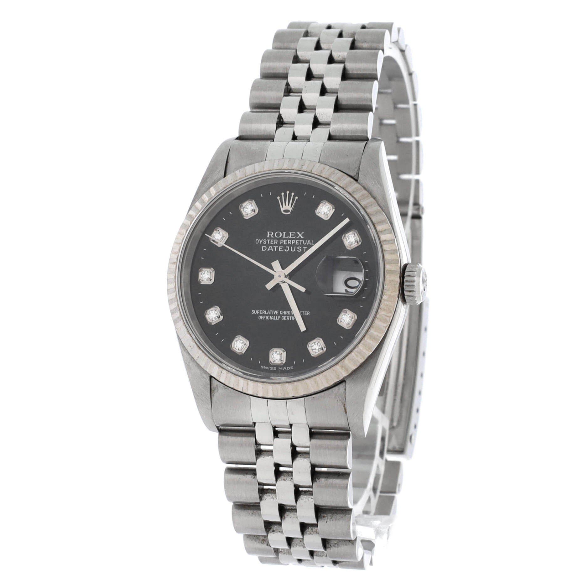 Oyster Perpetual Datejust Automatic Watch Stainless Steel and White Gold with Diamond Markers 36, Alternate, color, Metallic Silver