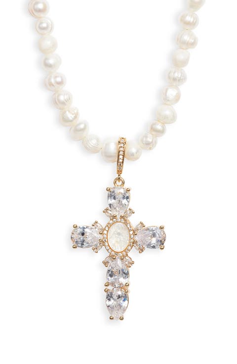 Virgin Mary Cross Pearl Necklace