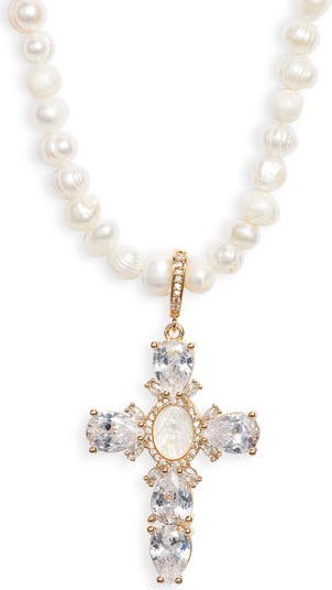 Virgin Mary Cross Pearl Necklace