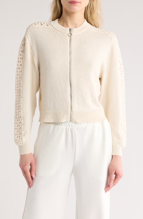 Crochet Sleeve Bomber Sweater