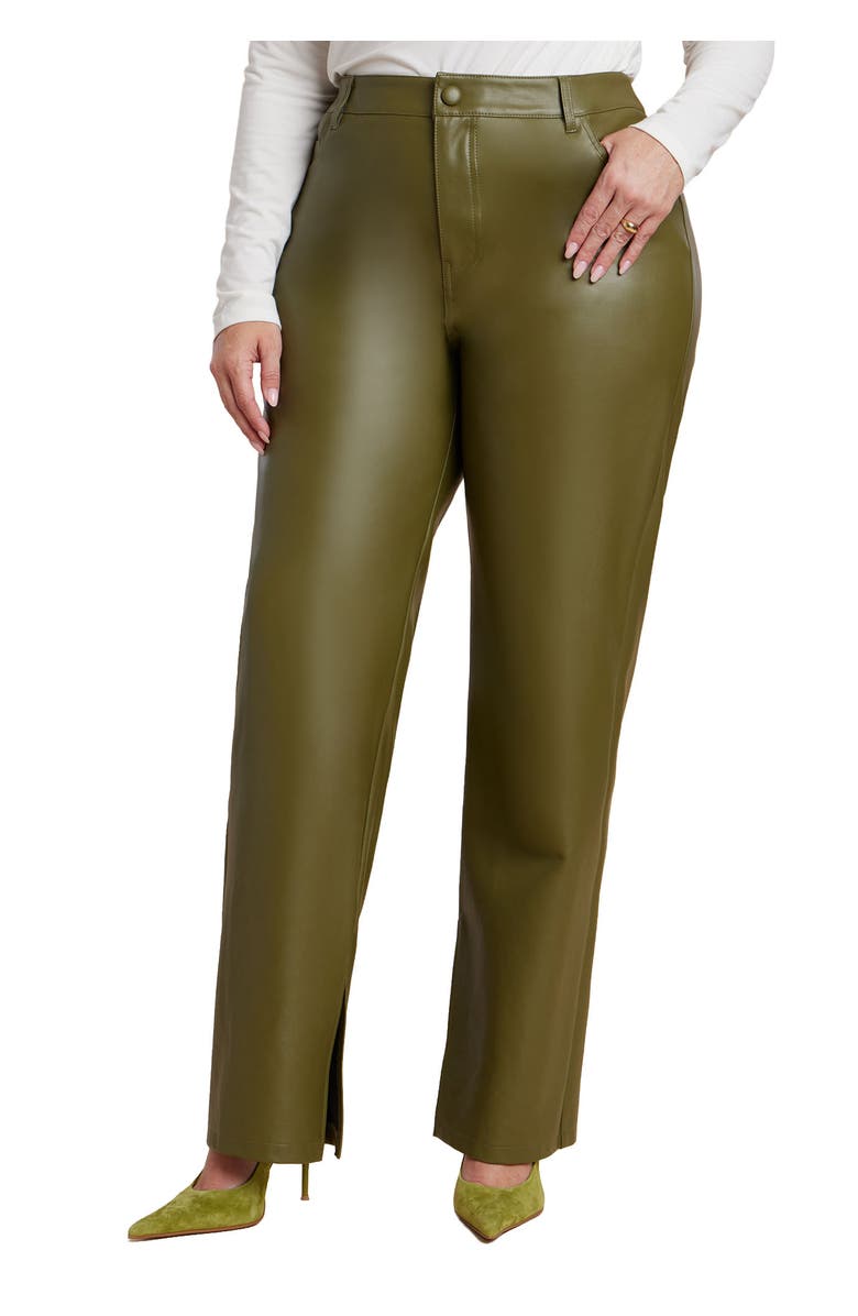ELOQUII Slit Hem Faux Leather Pant, Main, color, Burnt Olive