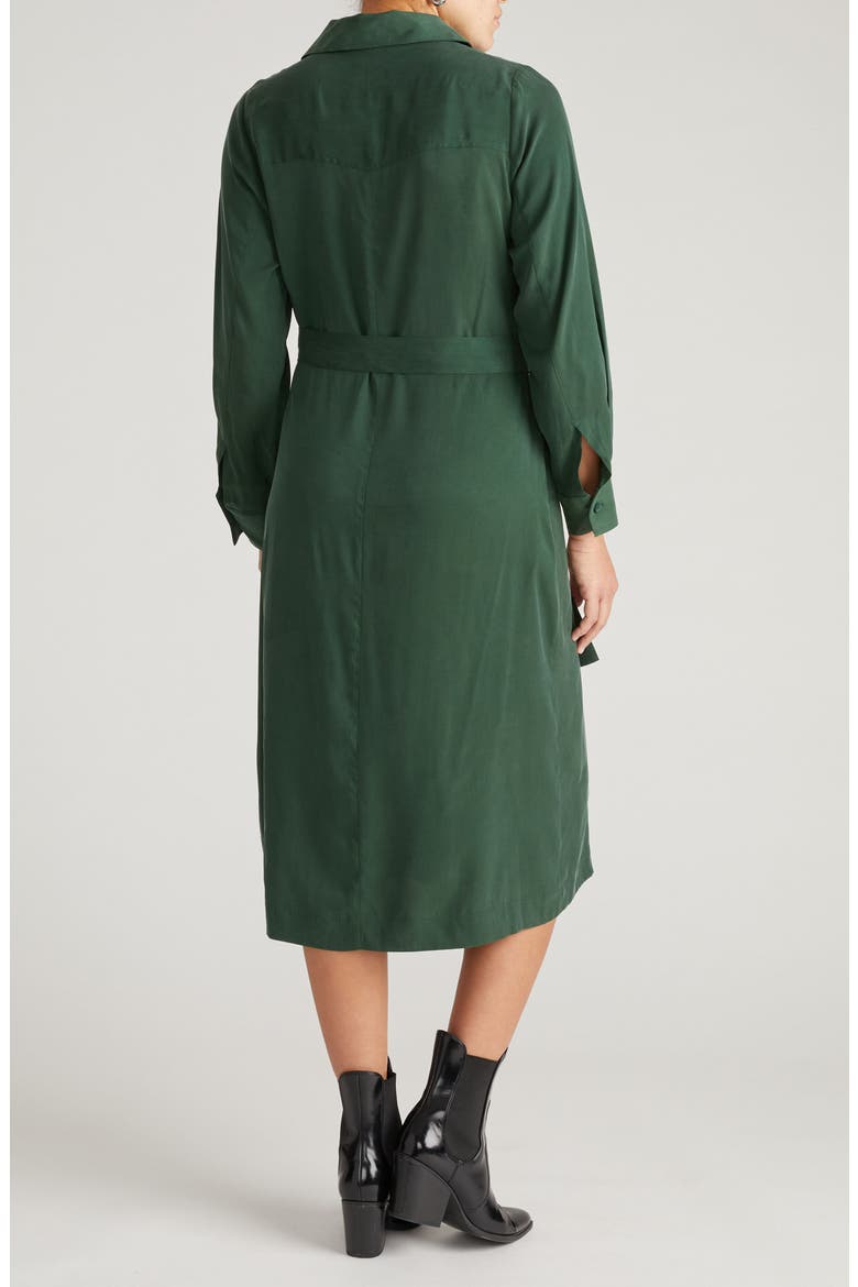 Cooling Long Sleeve Stretch Cupro Blend Shirtdress, Alternate, color, FOREST GREEN