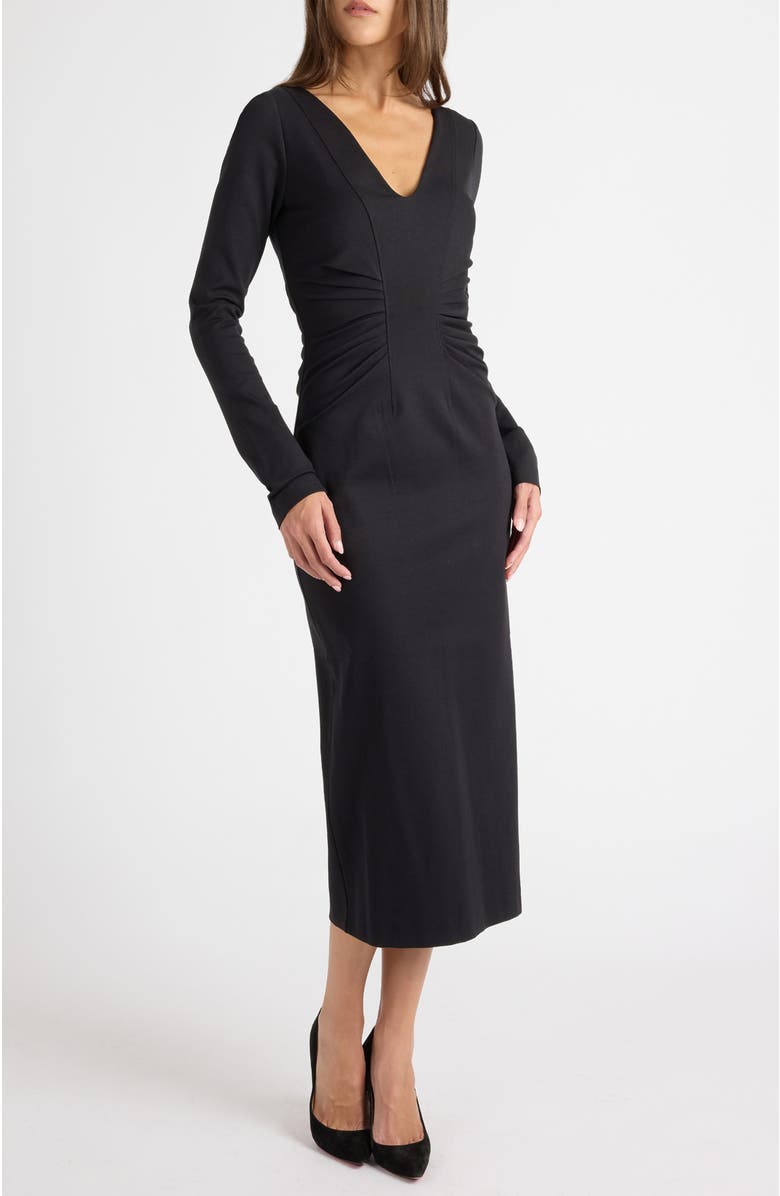 Santorelli Willa Long Sleeve Midi Dress in Punto Milano, Alternate, color, Black