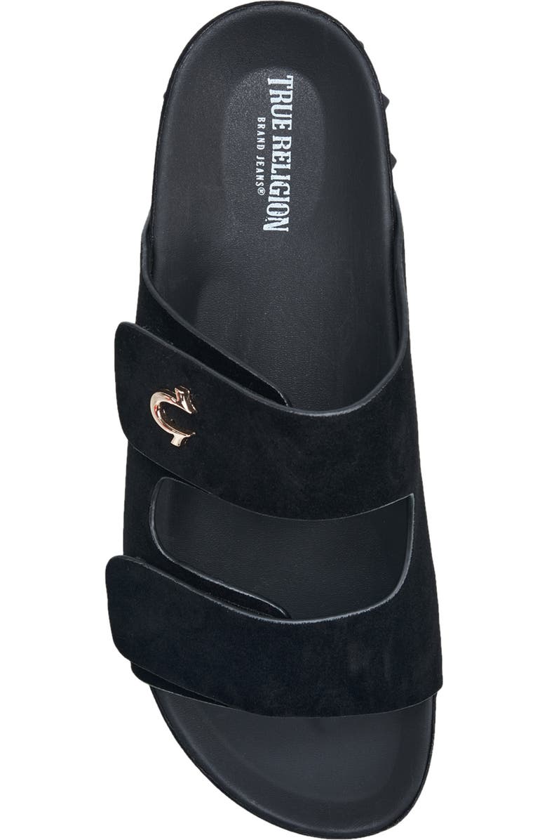 True Religion Sean Double Strap Metal Logo Sandal, Alternate, color, Black
