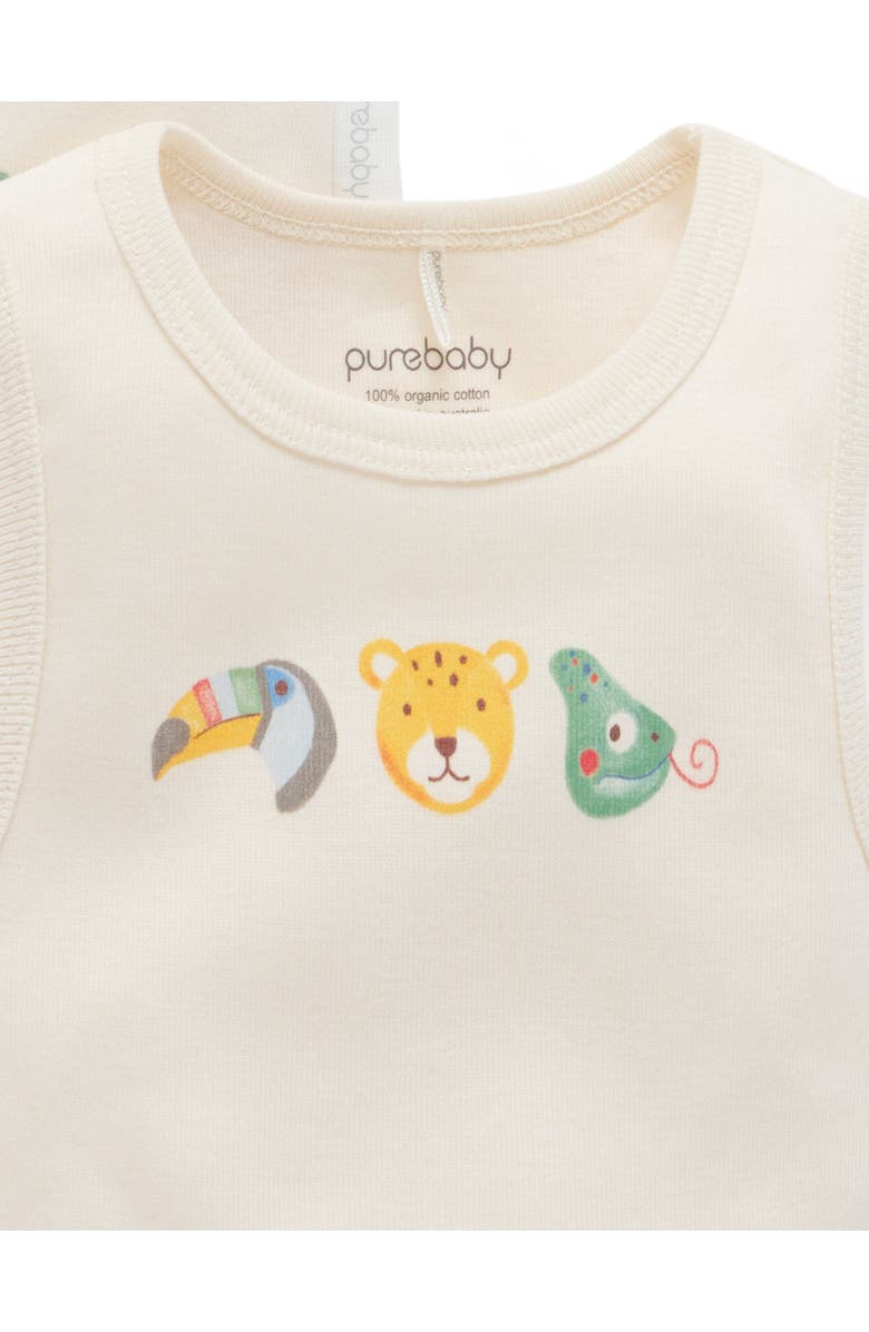 Purebaby 2 Pack Short Sleeve Ribbed Bodysuit Animal, Alternate, color, Fiesta Heads Print