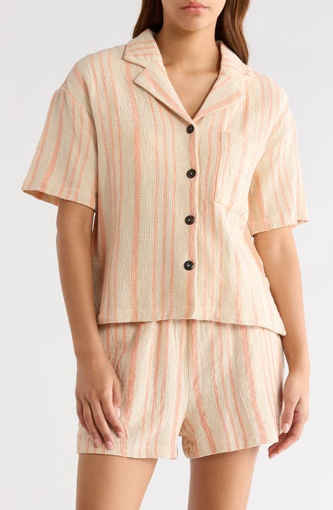 Knit Short Sleeve Button-Up Cover-Up Shirt