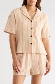 Elan Knit Short Sleeve Button-Up Cover-Up Shirt