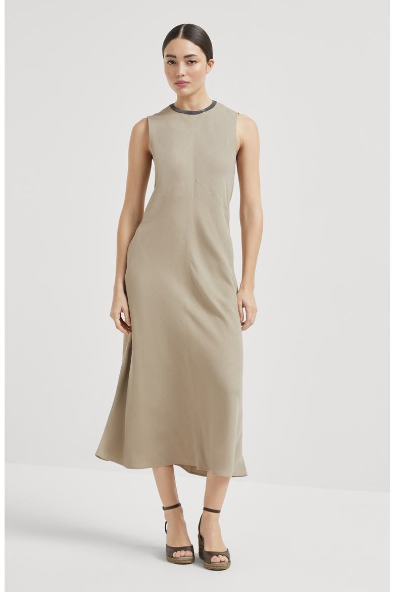 Twill dress with monili, Alternate, color, Cool Beige