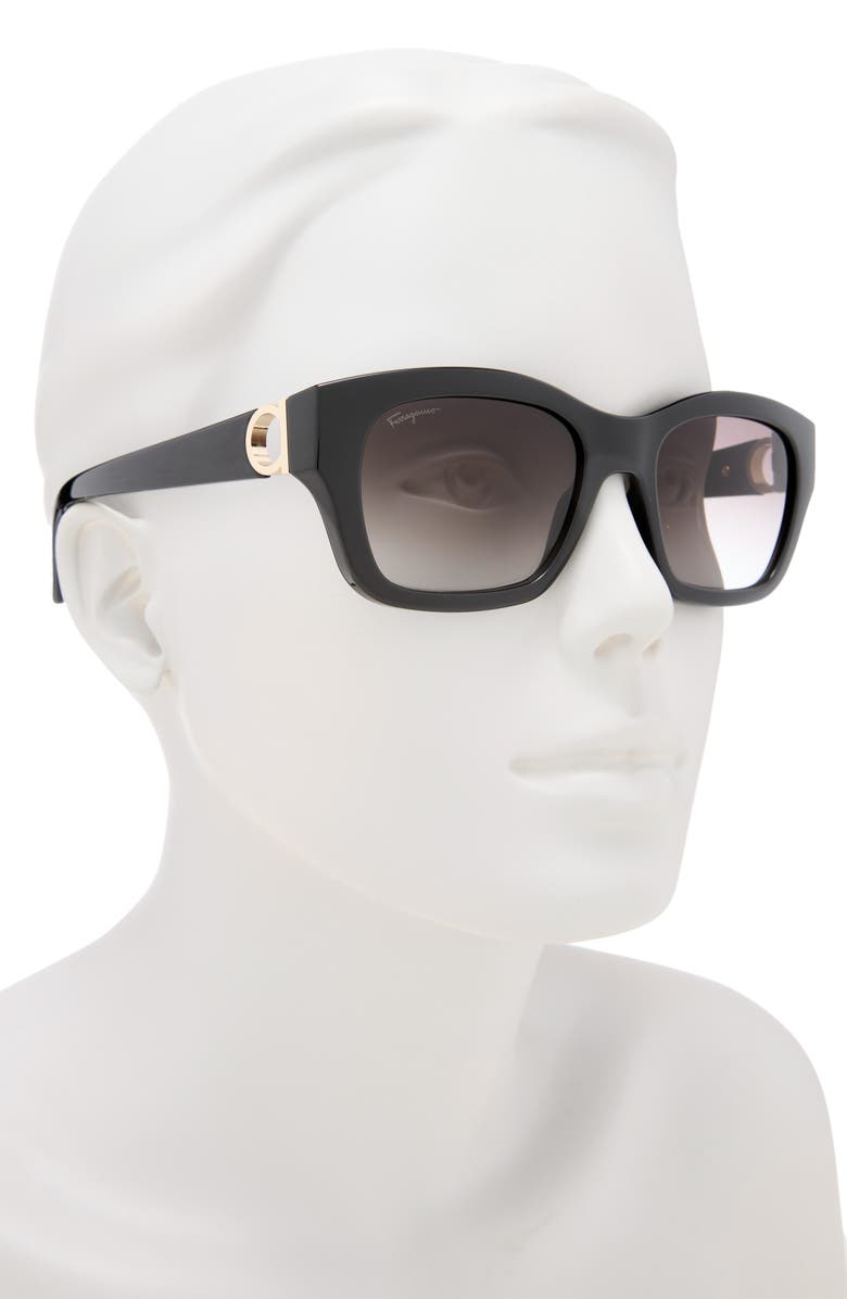 FERRAGAMO 53mm Rectangular Sunglasses, Alternate, color, Black/ Grey