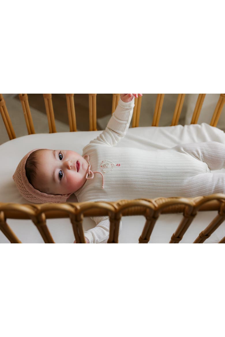 Girl Hot Air Balloon Pointelle Romper with Matching Bonnet, Alternate, color, Ivory/Red Floral