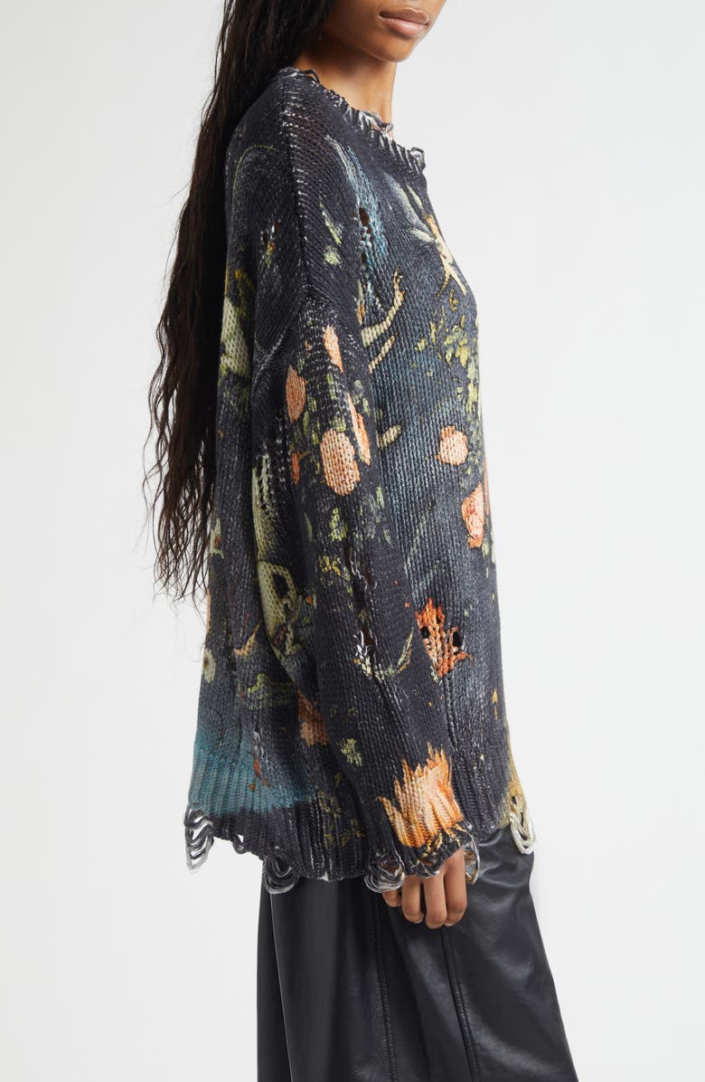 R13 Oversize Distressed Floral Sweater, Alternate, color, Multicolor Black