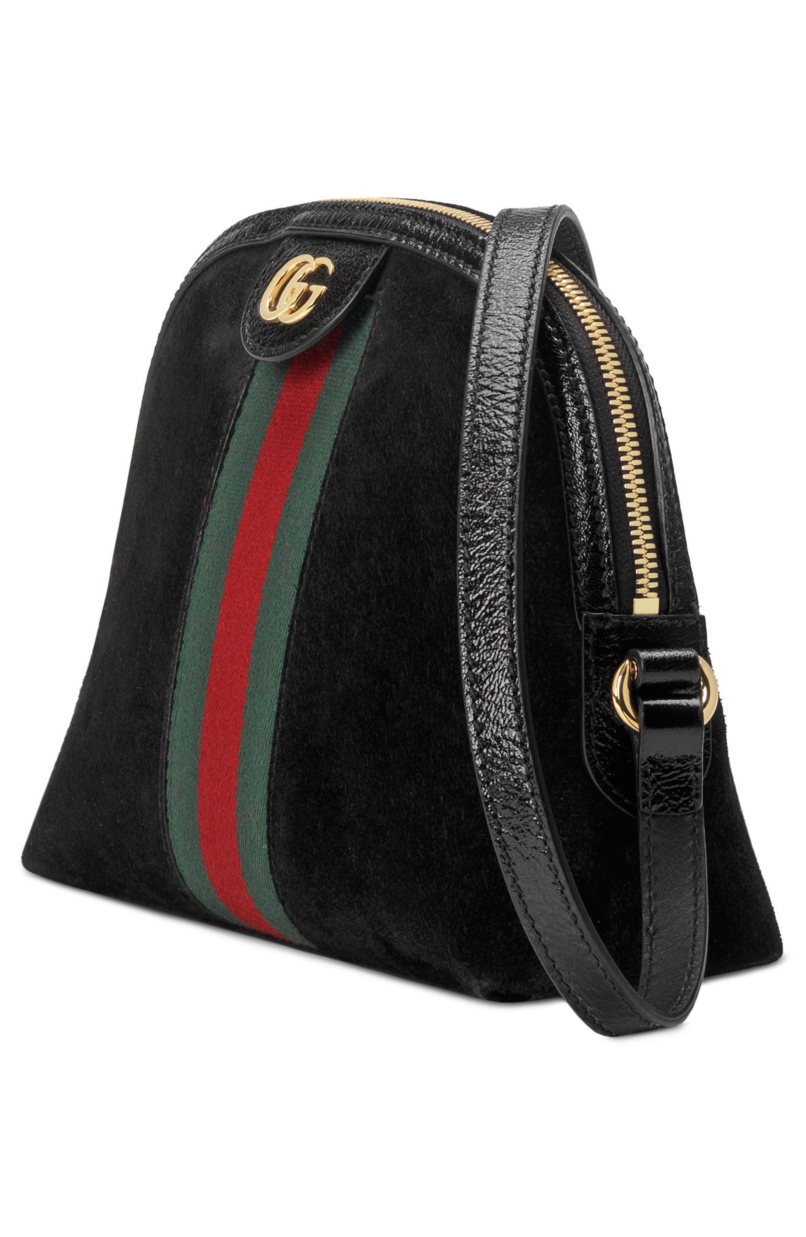 Small Suede Shoulder Bag, Alternate, color, NERO/ NERO/ VERT RED VERT