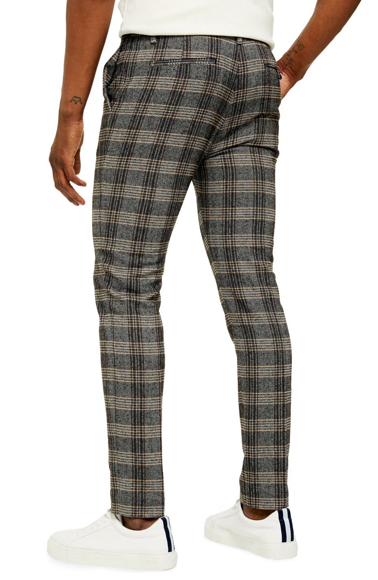 Topman Juice Skinny Fit Plaid Herringbone Pants, Alternate, color,