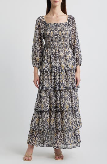 Chelsea28 Smocked Tiered Long Sleeve Maxi Dress In Blue