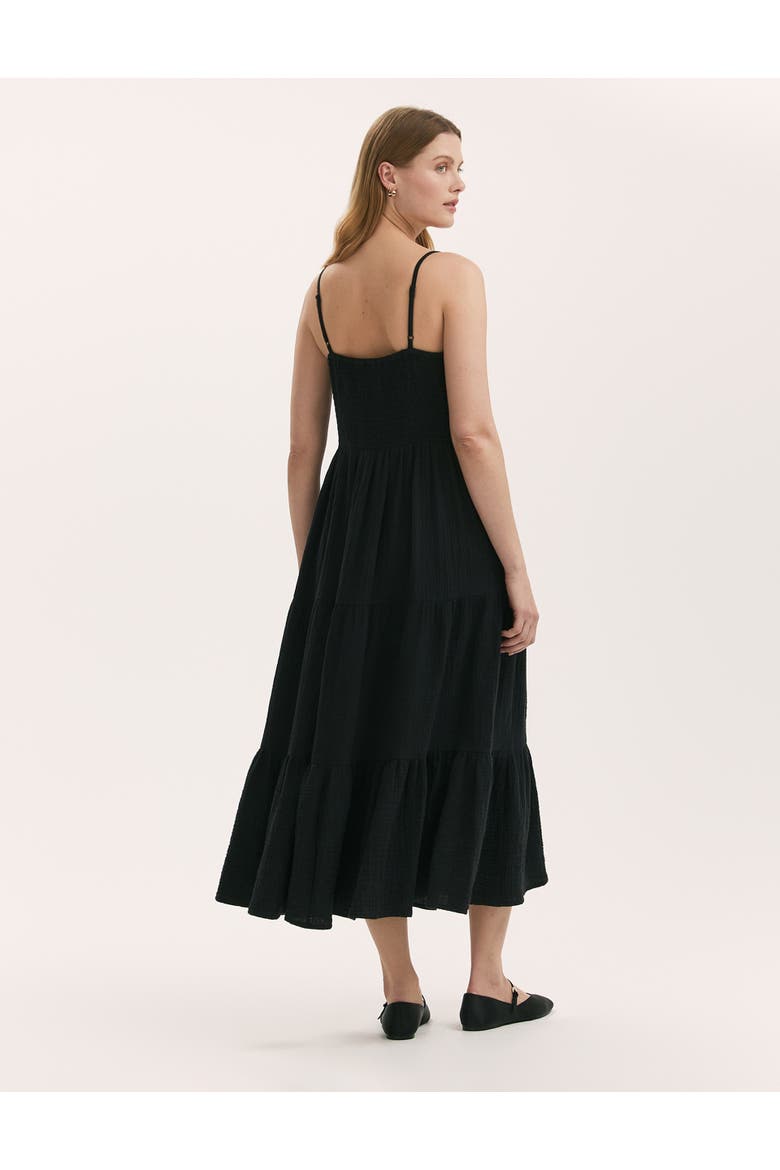 Emmie Cotton Strappy Midi Tiered Dress, Alternate, color, Black