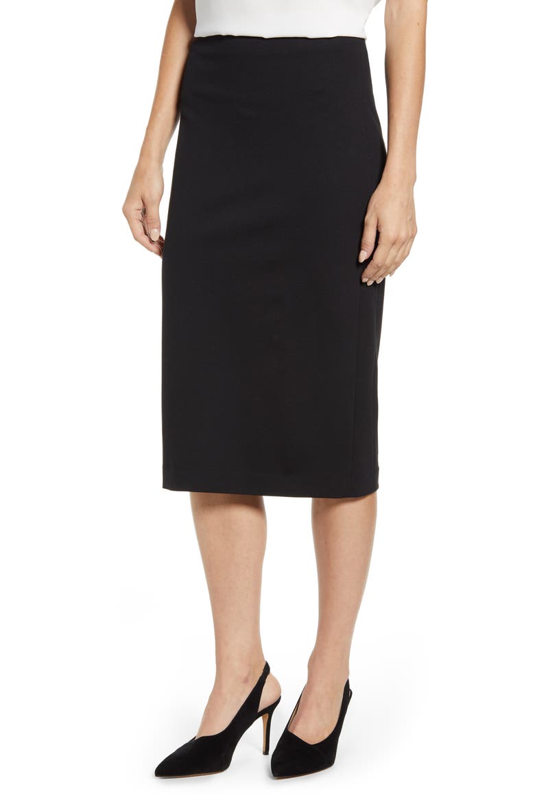 Ponte Midi Pencil Skirt, Main, color, RICH BLACK