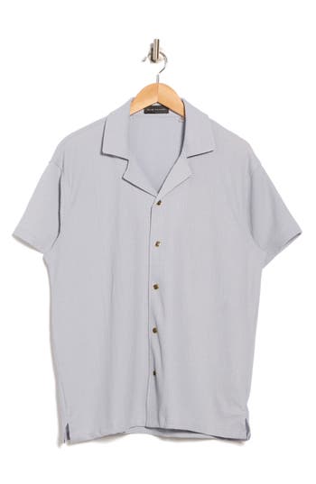 Elie Tahari Cuban Textured Camp Shirt In Gray