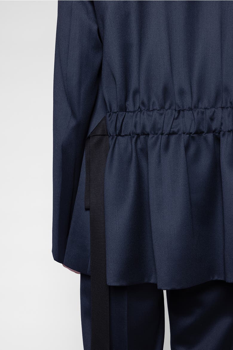 Selma Gathered Back Satin Suit Jacket, Alternate, color, Navy