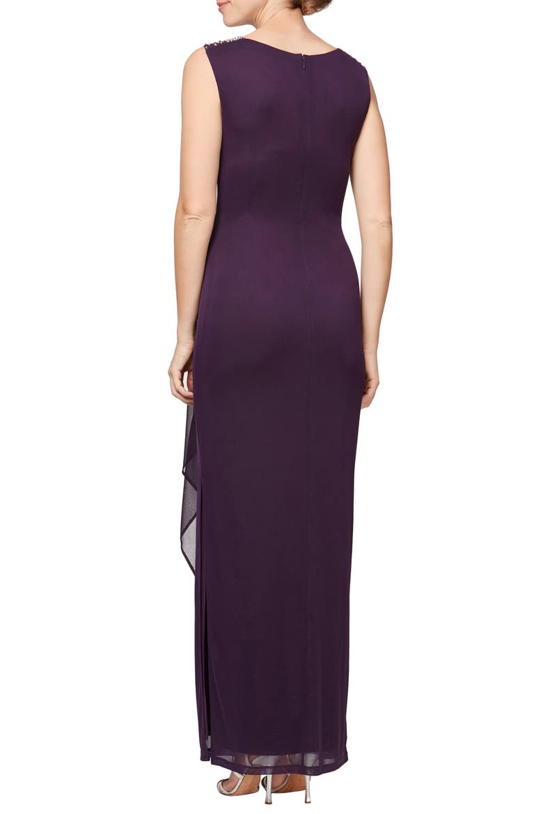 Beaded Mesh Yoke Chiffon Gown, Alternate, color, EGGPLANT