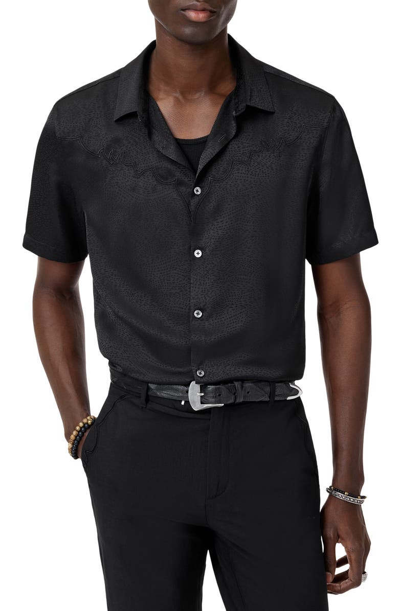 John Varvatos Bodie Short Sleeve Button-Up Shirt, Main, color, Black