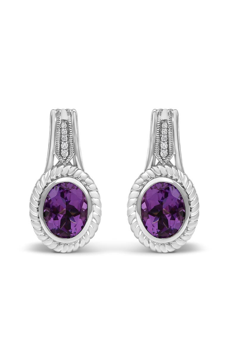 Haus of Brilliance Sterling Silver Oval Purple Amethyst and Diamond Accent Rope Design Drop Earrings, Main, color, Silver