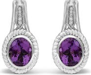 Haus of Brilliance Sterling Silver Oval Purple Amethyst and Diamond Accent Rope Design Drop Earrings