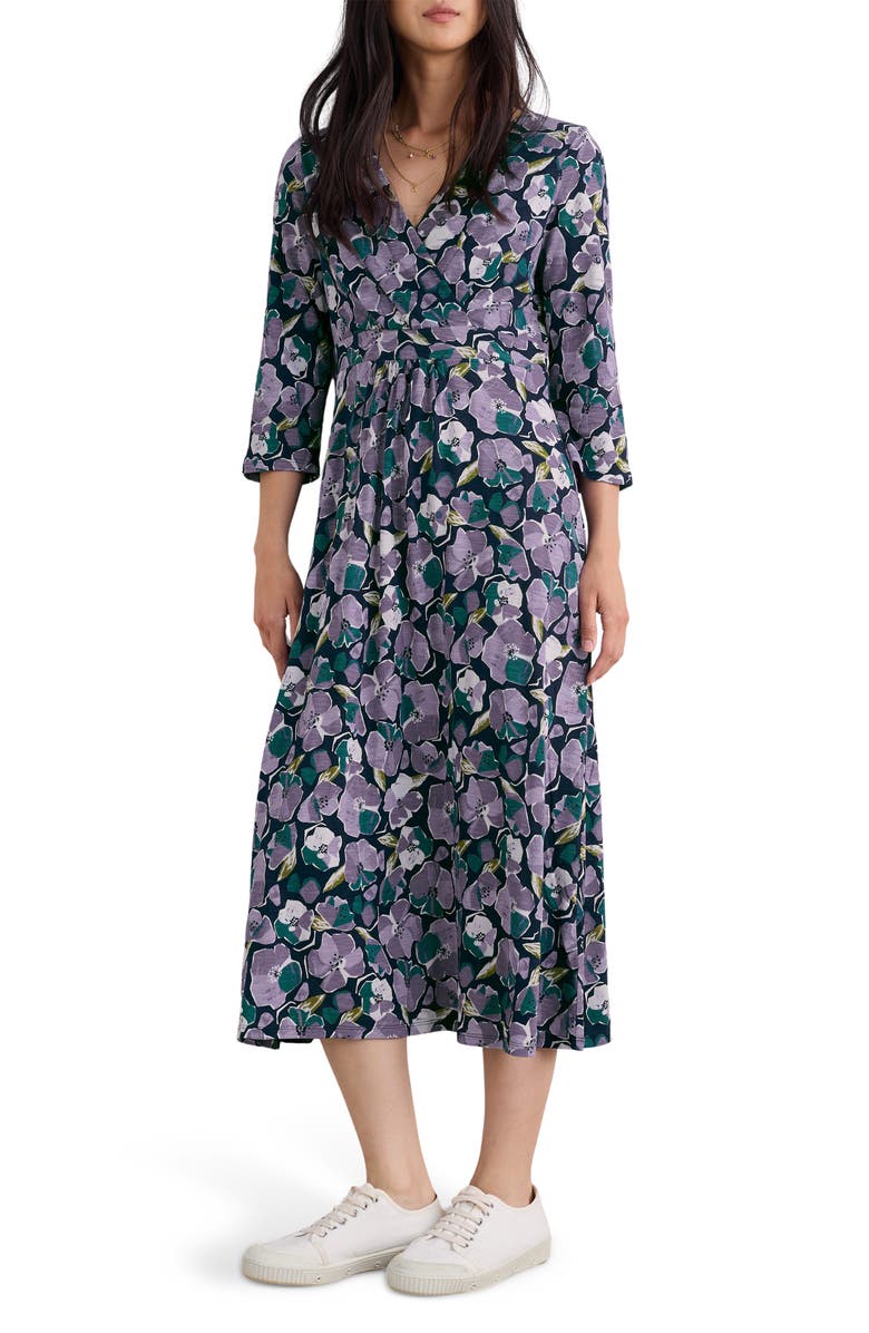 Seasalt Cornwall Chapelle Floral Organic Cotton Jersey Midi Dress, Main, color, Paper Hellebores Echium