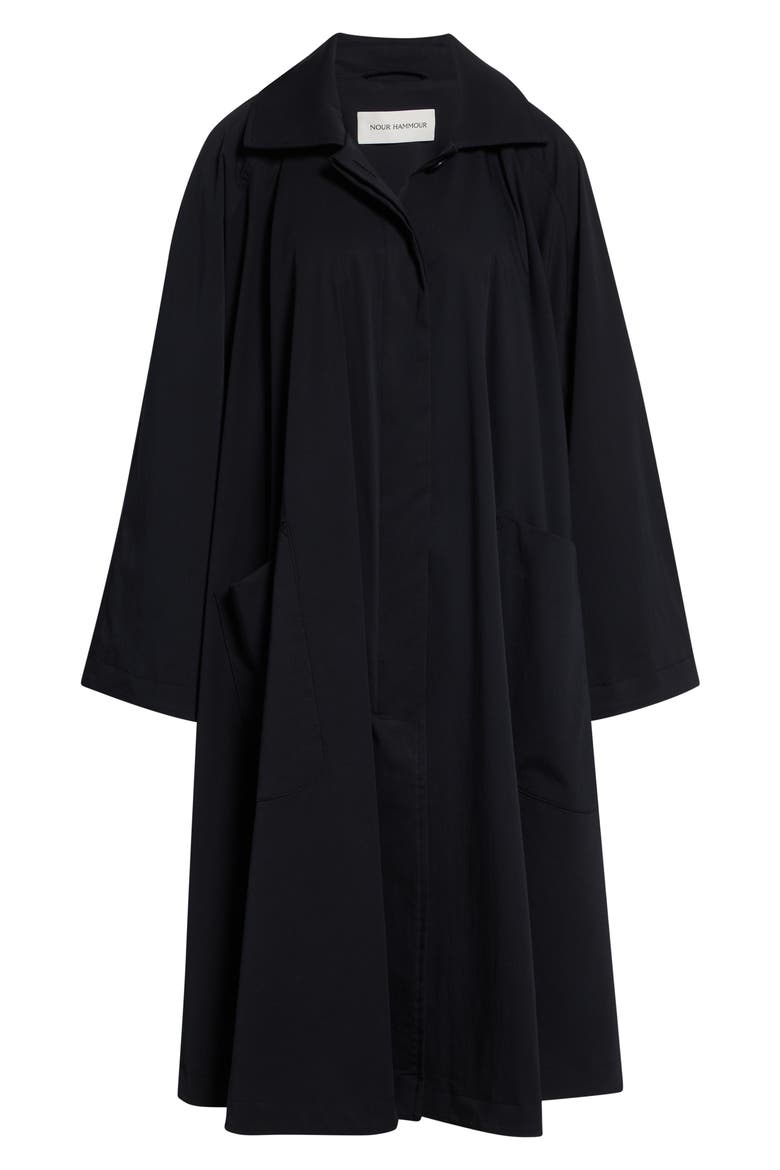 Jane Graceful Stretch Cotton & Nylon Coat, Alternate, color, BLACK