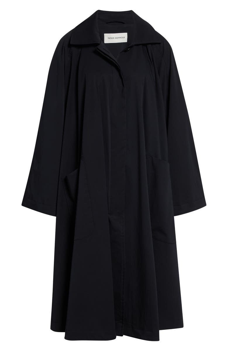 NOUR HAMMOUR Jane Graceful Stretch Cotton & Nylon Coat, Alternate, color, Black
