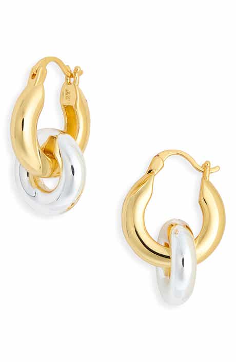 Argento Vivo Sterling Silver Two-tone Interlock Hoop Earrings