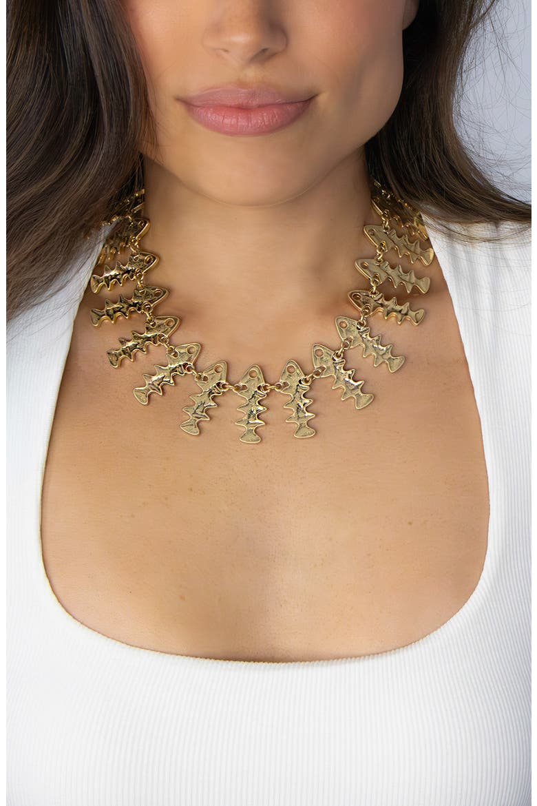 Fish Collar Necklace, Alternate, color, GOLD