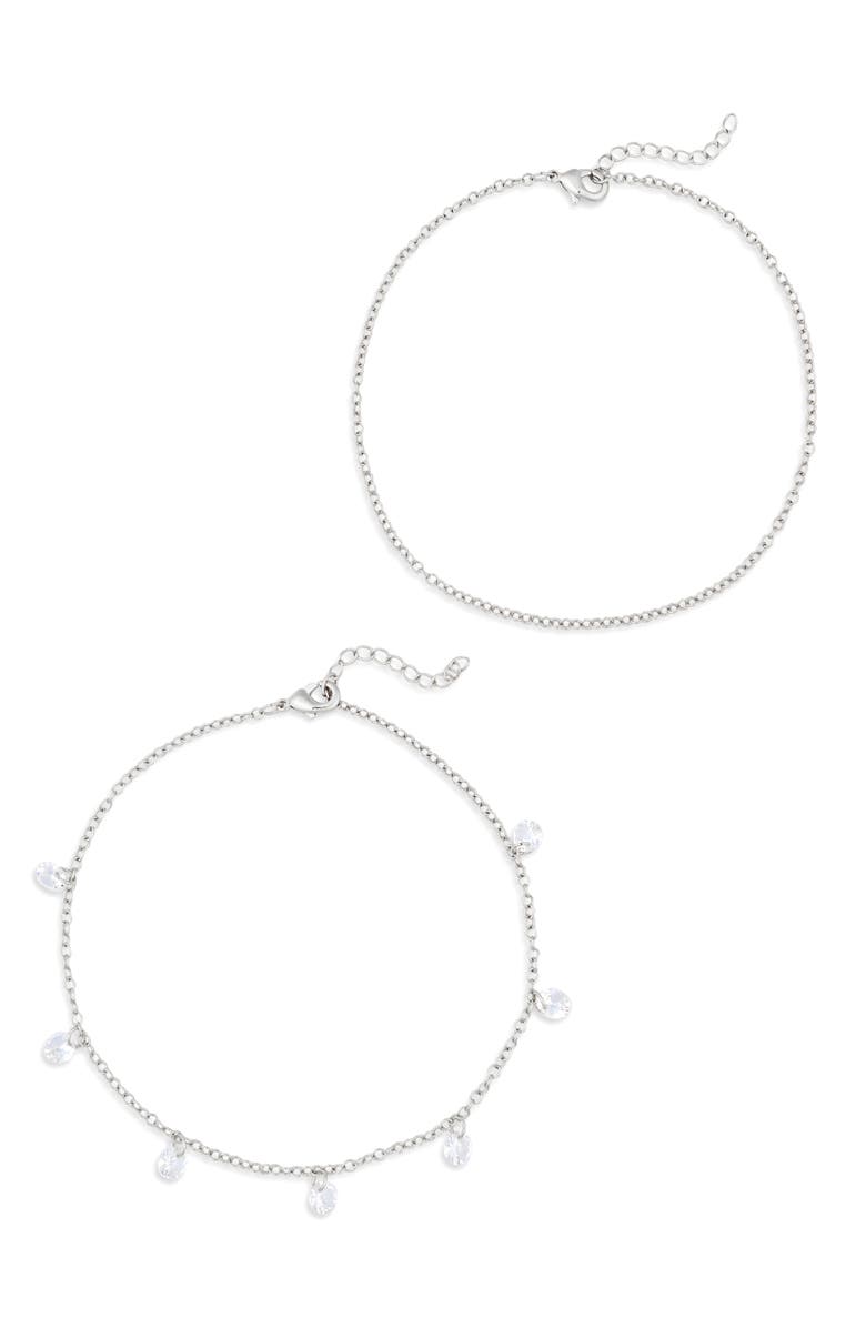 NORDSTROM RACK Cubic Zirconia Charm Anklet, Main, color, Clear- Silver