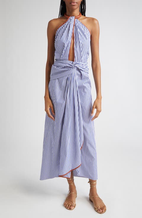 Centro Del Cielo Stripe Halter Dress