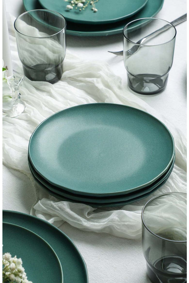 Rio Stoneware 16-Piece Dinnerware Set with Glasses, Alternate, color, Green