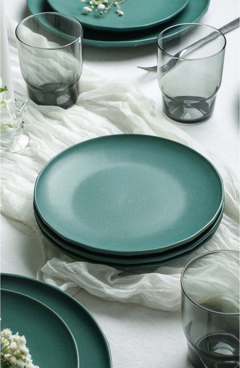Stone Lain Rio Stoneware 16-Piece Dinnerware Set with Glasses, Alternate, color, Green