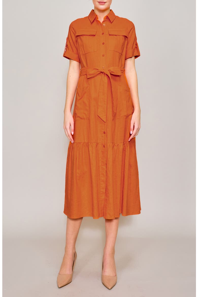 Peplum Hem Cotton Blend Shirtdress, Main, color, ORANGE
