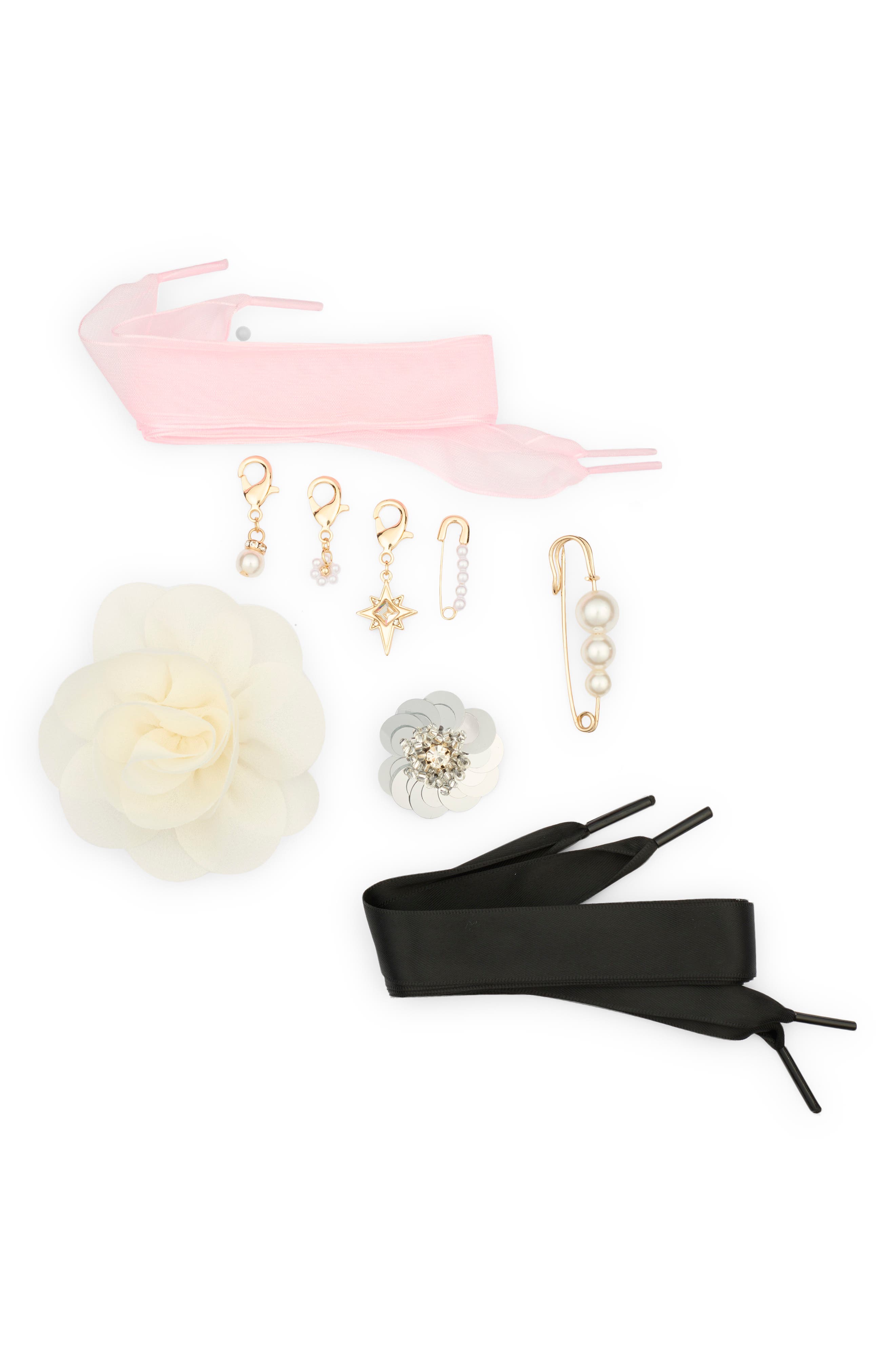 Faux Pearl 9-Piece Shoe Lace Charm Set, Main, color, PINK MULTI- GOLD